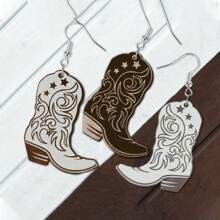 2 cặp Của Phương Tây Gỗ Giày ống Xu hướng Của phụ nữ Hoa tai Phương Tây Hoa tai Nam Và Của phụ nữ Phù hợp Hoa tai - Nhiều màu - Xem 2