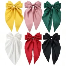 6pcs Sweet & Elegant Fabric Printed Ribbon Bow Hair Clips Set For Women, Hair Accessories For Ponytail, Bun, Or Half Updo Hairstyles Boho - Printed Suit - View 2
