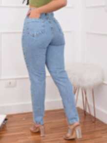 saina office 015 calca jeans feminina lisa sem rascada com bolsa 015 - Lavagem Média - Visão 2