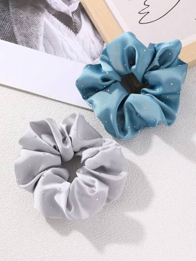 2pcs Women's Elegant Fashion Rhinestone Decor Blue & Gray Spiral Hair Scrunchies, Bun Holder Hair Ties, Suitable For Daily, Party, Holiday Occasions