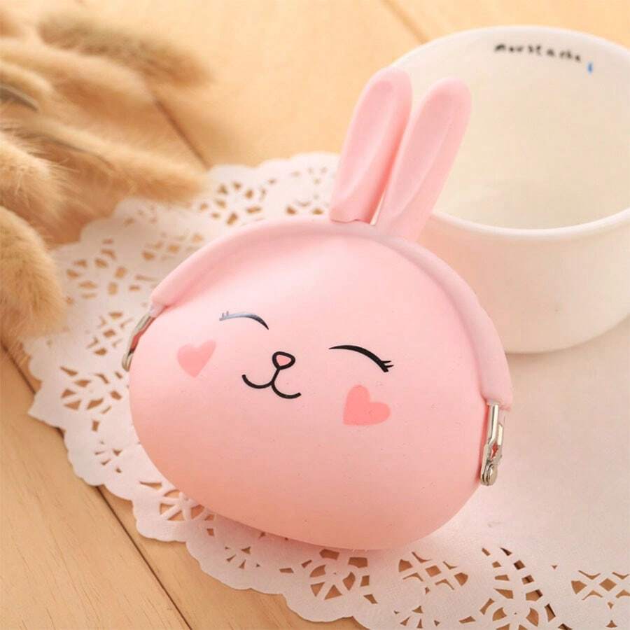 1pc Kids' Cartoon Silicone Coin Purse, Candy Color Mini Bag, Keychain Bag - Pink - View 1