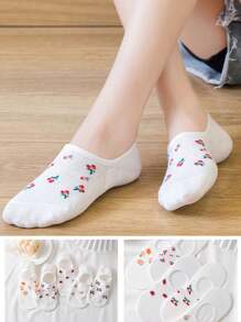 1/5双装女士隐形吸湿排汗短袜，白色，可爱款式，柔软舒适，适合居家穿着，休闲透气，四季皆宜。袜子颜色随机发货。 - 彩色 - 查看 3