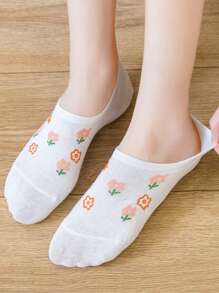 1/5双装女士隐形吸湿排汗短袜，白色，可爱款式，柔软舒适，适合居家穿着，休闲透气，四季皆宜。袜子颜色随机发货。 - 彩色 - 查看 2
