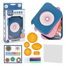 1 Set Juguete De Dibujo Spirograph Azul Con Plantillas De Pintura, Accesorios Multifuncionales Y Regla Geométrica, Juego De Herramientas De Dibujo Y Estuche De Almacenamiento Para Niños - Azul - Ver 3