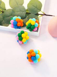 4入組手工彩色鈴鐺球寵物玩具（貓用）,耐咬耐抓的毛絨球,限寵物使用 - 彩色 - 查看 3