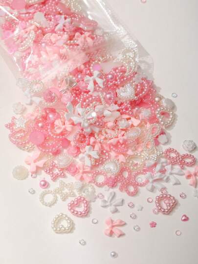 50 Pcs 3D Pink White Multiple Models Mixed Resin Manicure Nail Rhinestone Ornaments Diy Accessories Supplies Y2K Faux Pearl Heart Bow Rose Snowflake Glitter Mini Round Rhinestone Multi Shape Mixed Nail Accessories Women Spring Summer Autumn Winter Style Nail Charms Nail Gems Nails