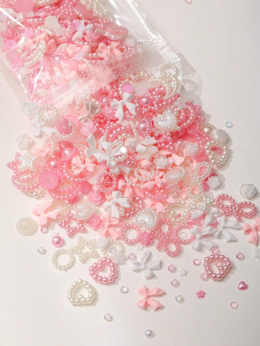 50 chiếc 3D hồng trắng nhiều mẫu hỗn hợp nhựa trang trí móng tay bằng đá Rhinestone DIY Phụ kiện cung cấp Y2K ngọc trai giả hình trái tim nơ hoa hồng bông tuyết lấp lánh đá Rhinestone tròn nhỏ nhiều hình dạng hỗn hợp phụ kiện làm móng cho phụ nữ phong cách xuân hè thu đông mặt dây chuyền đá trang trí móng tay - Nhiều màu - Xem 1