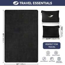 Nowwish旅行毛毯飛機專用附收納袋-高級柔軟2合1飛機毛毯枕頭,適用於飛機、露營、汽車,粉色方格紋,旅行必備品 - 黑色 - 查看 2