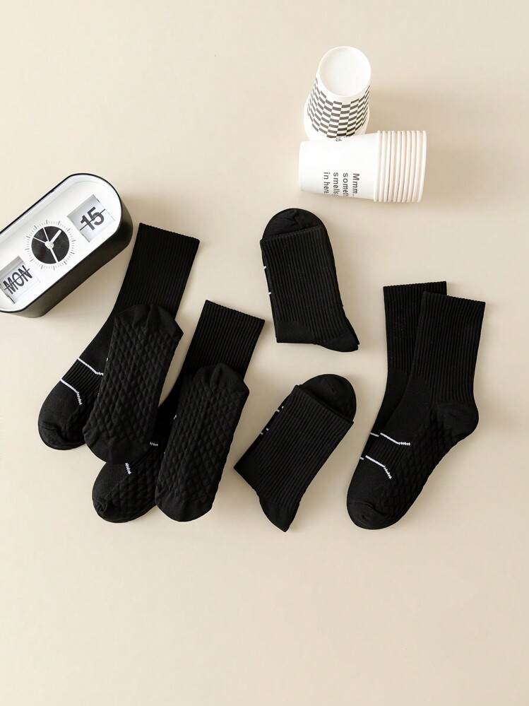 5 Pairs Women's Black Athletic Sports Socks, Massage Bottom Design, Breathable For Running, Basketball, Quick Drying, Odor Resistant, Summer Thin Crew Socks - Black - View 2