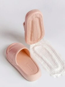 女士柔軟厚底防滑浴室拖鞋,粉色純色女士室內拖鞋 - 粉色 - 查看 2