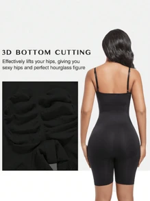 女性緊身塑身衣，具有收緊背帶和全胸部、臀部提升功能 - 黑色 - 查看 3