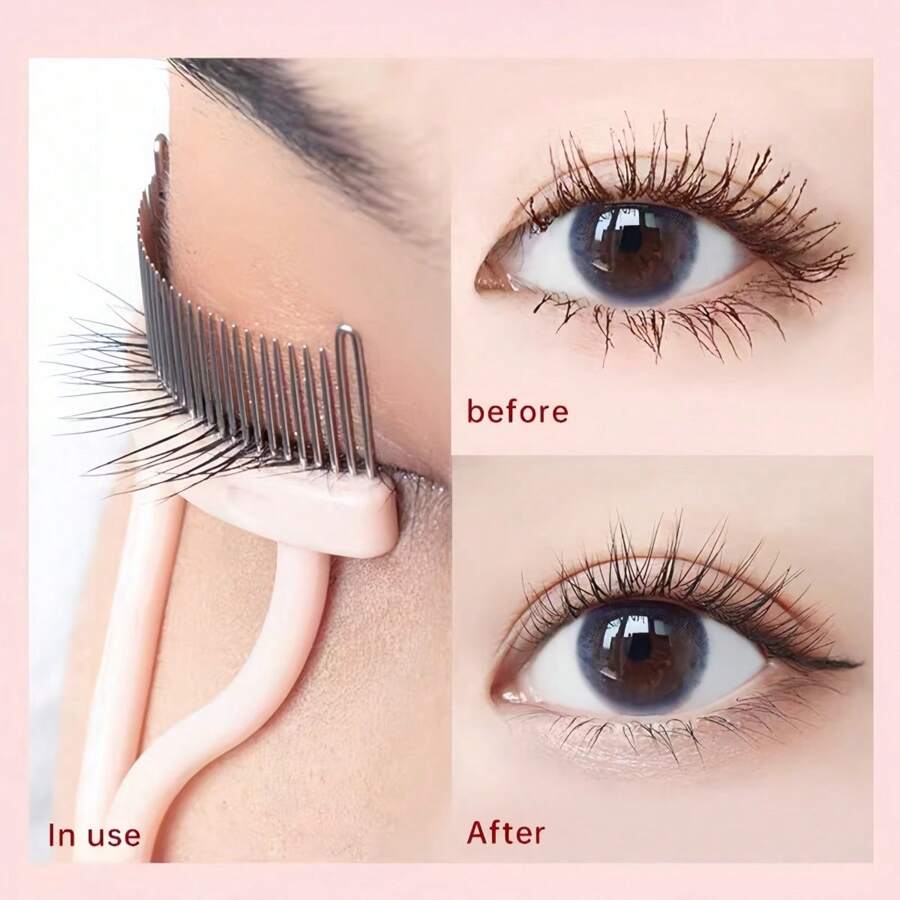 Stainless Steel Eyelash Separation Comb,1PCS PinkPortable SemiCurved