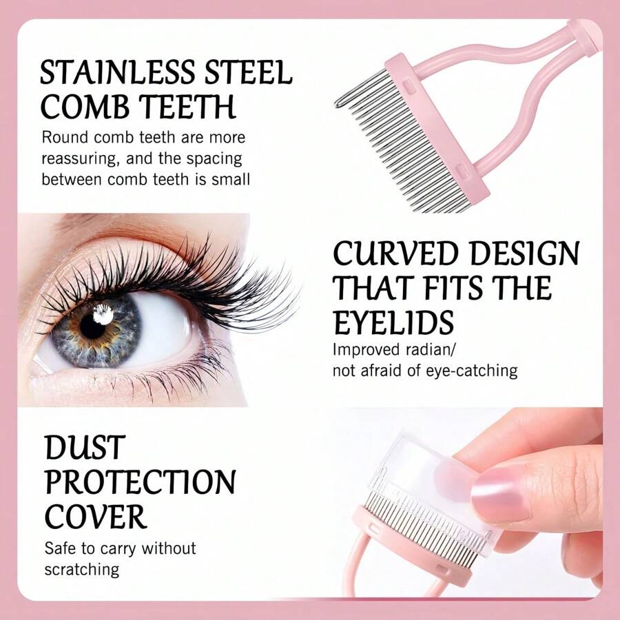 Stainless Steel Eyelash Separation Comb,1PCS PinkPortable SemiCurved