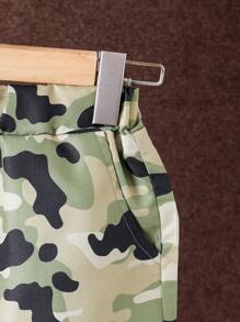 Tween Boy Camo Short Sleeve T-Shirt And Shorts Set With Bag, Spring Summer Casual Outdoor Outfit, 2pcs - Black - View 5