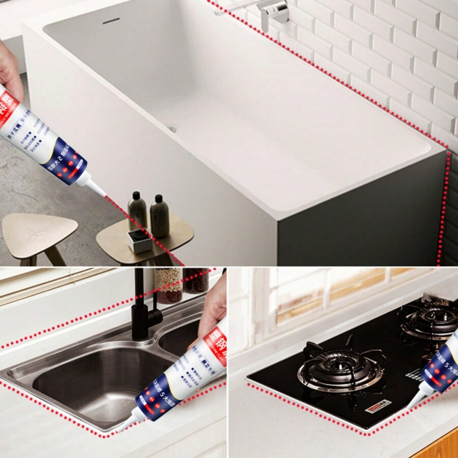 1 Tube 150ml White Caulk Sealant, Heat & Frost Resistant, Waterproof & Moldproof, AntiBacterial