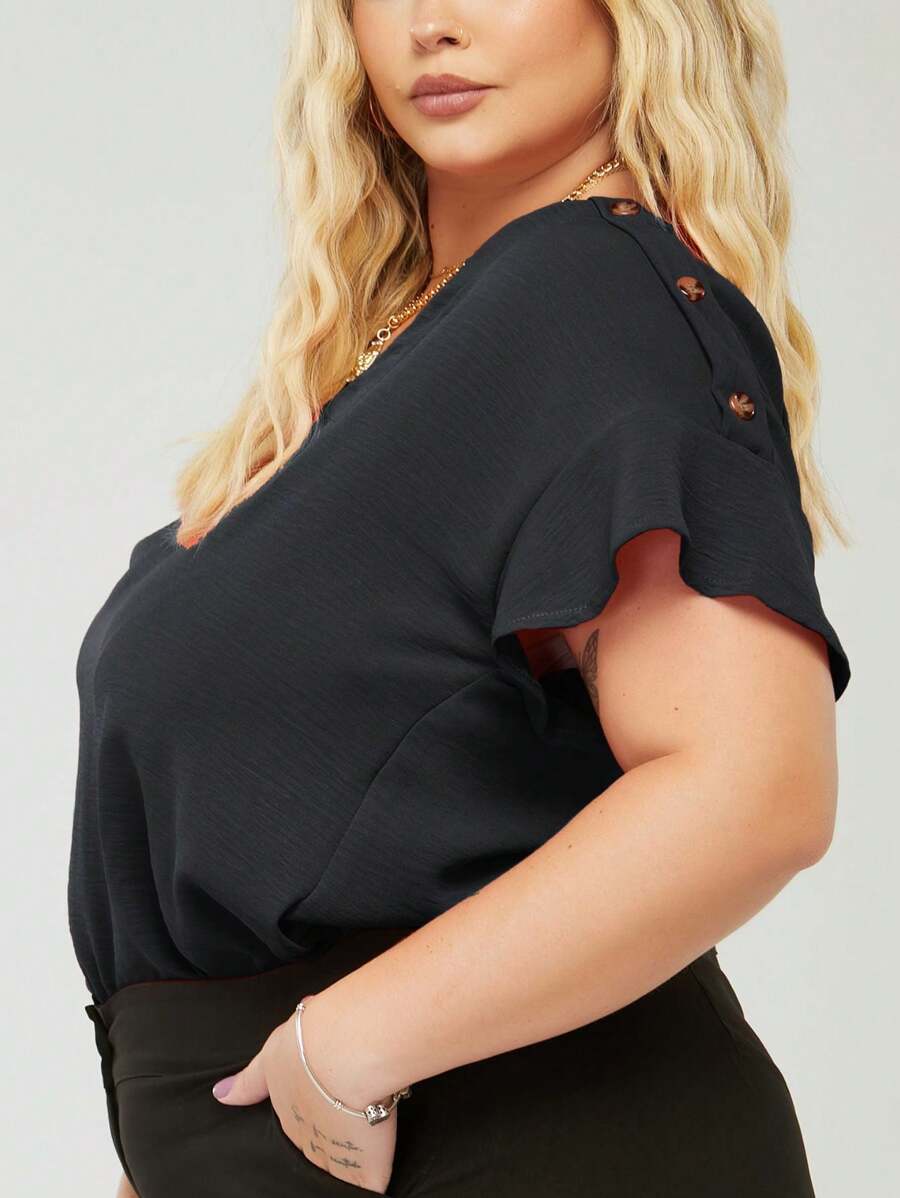 Plus Size Blouses - 黑色 - 查看 1
