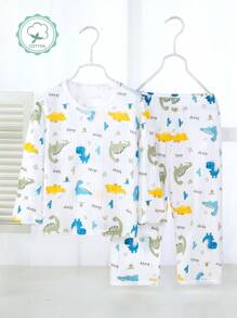 男孩夏季恐龍印花T恤和褲子睡衣 - 白色 - 查看 1