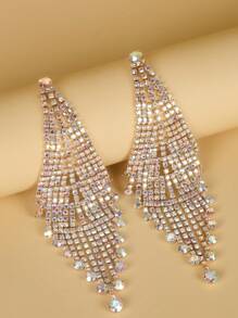 1pc Fashionable Rhinestone Earring For Women Exaggerated Party Wedding Jewelry Versatile Accessory - Yellow Gold - View 2