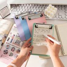 莫蘭迪色 A5 書寫板學生書桌墊夾板菜單和票據架 A6 紙張整理器垂直剪貼板,塑料 - 紫羅蘭色 - 查看 3