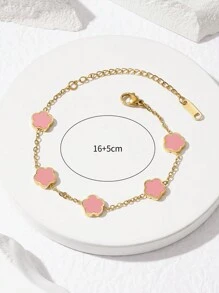 1pc Stainless Steel Fashionable Bracelet - Pink - View 4