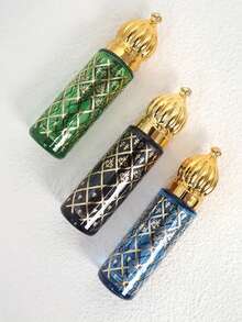 色彩玻璃精油滾珠瓶1入組8ml豪華風格電鍍削刻香水瓶帶滾珠瓶,便攜旅行空滾瓶旅行必需品(黑色) - 黑色 - 查看 7