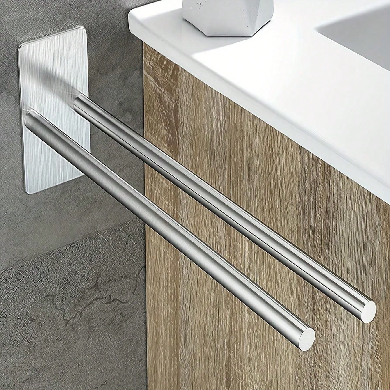 1pc Double Rod Towel Bar, Stainless Steel Towel Rack For Bathroom, Wall