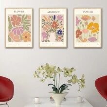 三聯抽象花瓶畫,現代簡約風格聚酯纖維橙色和粉紅色和幾何圖形和英文字詞矩形裝飾畫不含框,適用於客廳臥室家居裝飾 - 彩色 - 查看 1