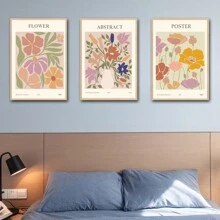 三聯抽象花瓶畫,現代簡約風格聚酯纖維橙色和粉紅色和幾何圖形和英文字詞矩形裝飾畫不含框,適用於客廳臥室家居裝飾 - 彩色 - 查看 5