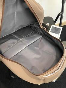 Mochila escolar para niñas, estudiantes de escuela secundaria y universidad, estilo retro, gran capacidad, multicolor, compartimento para computadora portátil, apta para estudiantes de secundaria, universidad, escuela primaria, actividades al aire libre, viajes, regreso a clases - Caqui - Ver 4