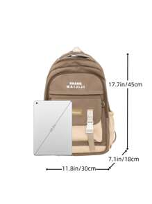 Mochila escolar para niñas, estudiantes de escuela secundaria y universidad, estilo retro, gran capacidad, multicolor, compartimento para computadora portátil, apta para estudiantes de secundaria, universidad, escuela primaria, actividades al aire libre, viajes, regreso a clases - Caqui - Ver 2