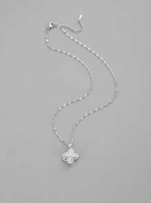 1 pièce Collier en acier inoxydable avec pendentif fleur trèfle à quatre feuilles en cubic zirconia cubique rotatif à la mode pour femmes, convient pour les fêtes, le port quotidien, le style européen et américain, personnalisé, généreux, cubic zirconia cubique, bijoux de mariage, cadeau pour fille, famille, amis, anniversaire, Saint-Valentin, cadeau pour l'amoureux - Argent - Voir 2