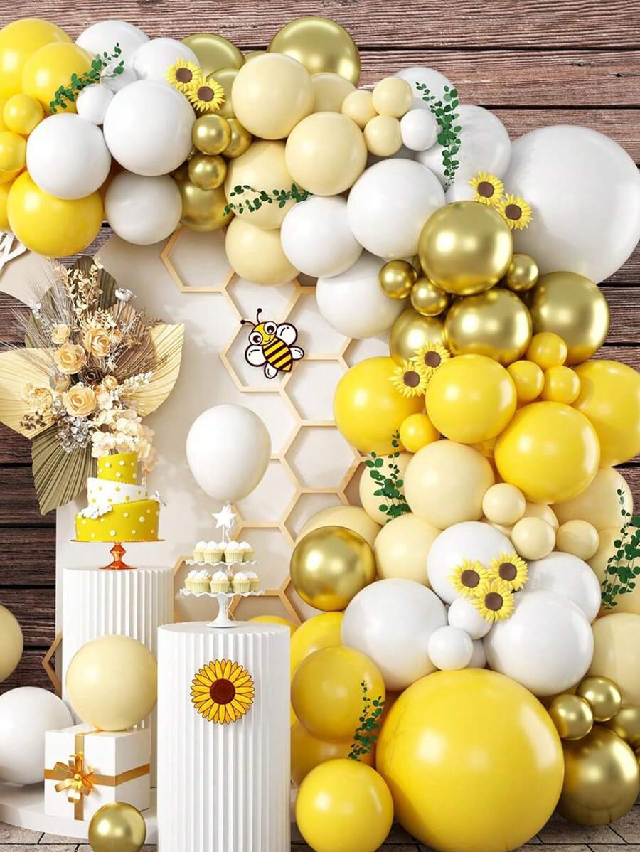 马卡龙黄金白金气球拱门套件适用于波西米亚风阳光雏菊蜜蜂主题生日婴儿送礼会装饰、圣诞节 - 彩色 - 查看 1