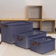 1個加厚可摺疊鋼架收納盒,陰離子布料,可攜式衣物組織者玩具分類筐 - 藏蓝色 - 查看 5