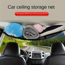 1 Stück Auto Dach Aufbewahrungstasche - Doppeldecker-Netztasche für Gepäckkleidung, mit/ohne Kordel, Auto Innenraum Ladung Organizer Camping Campingausrüstung - Schwarz - Übersicht 2