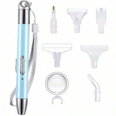 Conjunto de canetas luminosas de carregamento USB, com 6 cabeças de caneta de reposição, lupa, para pintura diamante