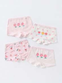 少女們的4入組甜美可愛卡通花紋印花短褲,四季皆宜