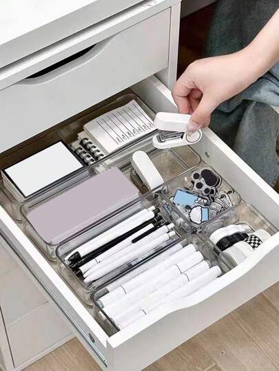 1/3/6/11pcs Interlocking Desk Drawer Storage Boxes, Organizer Tray For Office, Bathroom, Bedroom - Suitable For Stationery, Office Supplies, Cosmetics, School Items, 4/5 Different Sizes,Back To School,School Supplies,Pencil Case,Pencil Pouch,School Bag