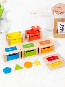Montessori Wooden Color Classification Box Magnetic Fishing Game Geometry Matching Coin-Operated Parent-Child Interactive Toy - Multicolor - View 1