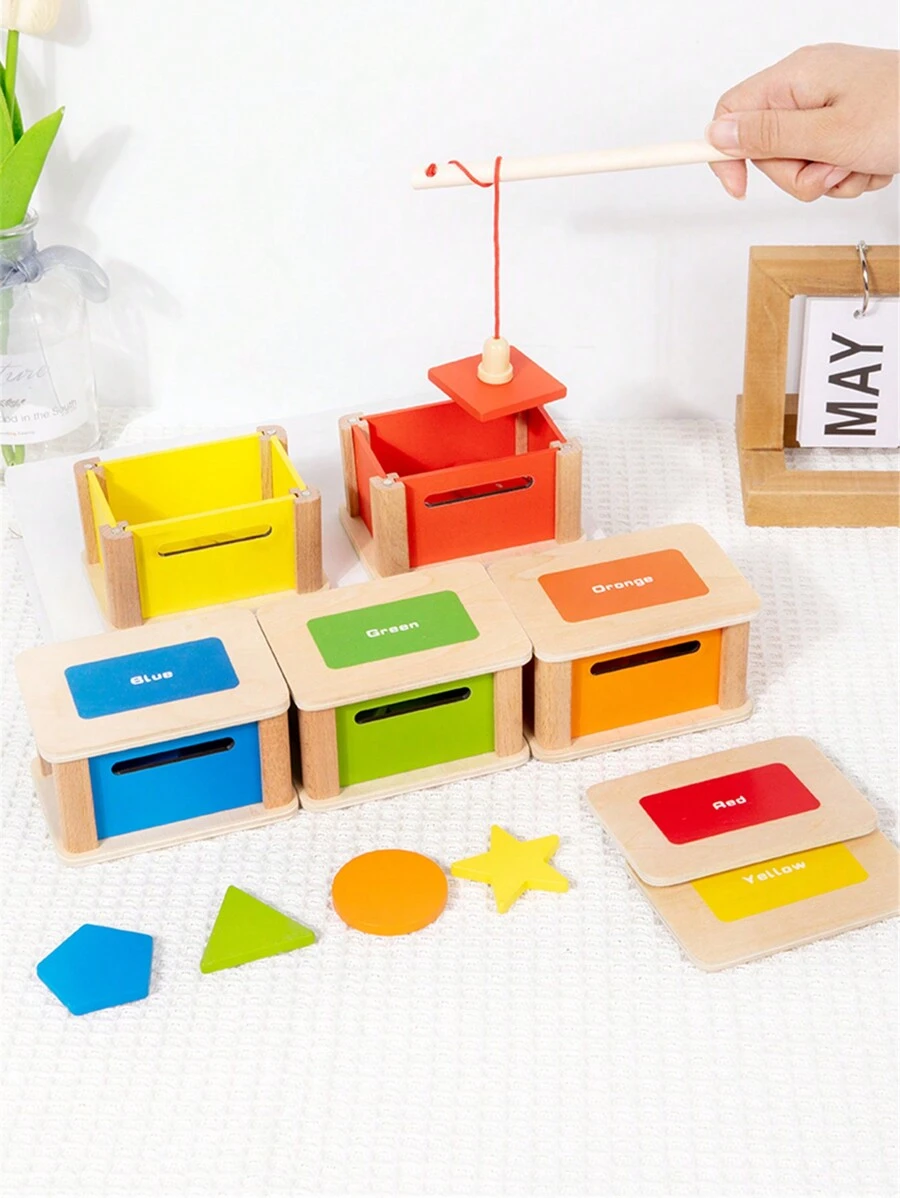 Montessori Wooden Color Classification Box Magnetic Fishing Game Geometry Matching Coin-Operated Parent-Child Interactive Toy - Multicolor - View 1