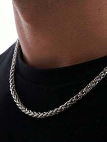 1 Vòng cổ lúa mì dành cho nam, Vòng cổ bằng thép không gỉ titan hình giỏ hoa, Phong cách Hip-Hop thời trang, Thích hợp để đeo hàng ngày và hẹn hò, Món quà tuyệt vời - Bạc - Xem 4