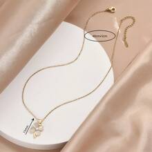 1件不锈钢镀金链立方氧化锆猫眼石四叶草吊坠时尚项链，男女皆宜，适合休闲/派对/节日佩戴（OPP袋包装） - 金黃色 - 查看 3