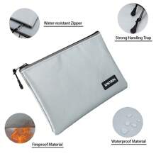 Fireproof Document Bag Waterproof Money Bag With Zipper Closure, Fireproof Envelope, Storage Pouch For A4 Letter Size Document, Cash, Cell Phone, Tablet, Credit Card,Passport Black - Black - View 4