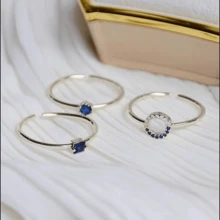 3pcs Vintage French Blue Minimalist Design Stackable Open Circle Ring Set - 3 Piece Set Of Plain Hoops - View 11