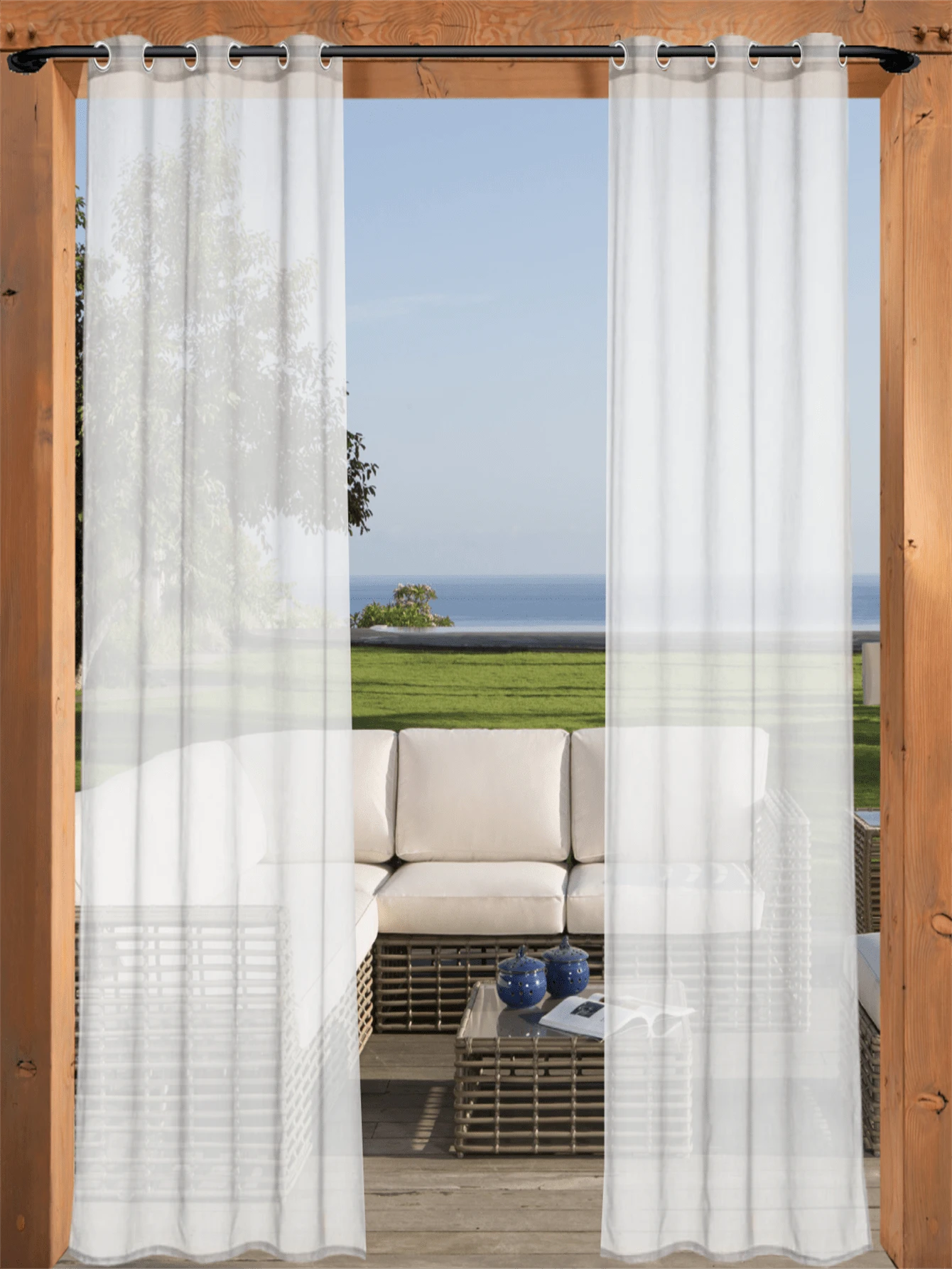 1 Panel Waterproof Outdoor/Indoor Light Filtering Curtain, Top Grommet ...