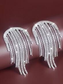 1pc Fashionable Rhinestone Earring For Women Exaggerated Party Wedding Jewelry Versatile Accessory - Yellow Gold - View 10