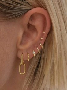 1conjunto/7peças Conjunto De Brincos De Zircônia Cúbica Cintilante, Incluindo Pregos, Clips E Argolas, Perfeito Para Festas, Festivais, Encontros Ou Casamentos