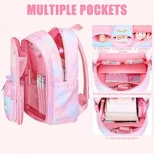 1pc Lightweight & Roomy Backpack For Girls, Nylon Cute College Backpack, Multi-Pocket Casual Travel Backpack - Suitable For School And Travel - Pink - View 6