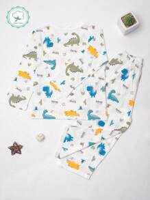 男孩夏季恐龍印花T恤和褲子睡衣 - 白色 - 查看 2