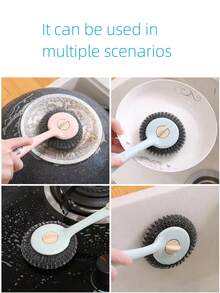 3pcs Stainless Steel Wire Ball Brush With Long Handle For Kitchen Cleaning - Multicolor - View 6