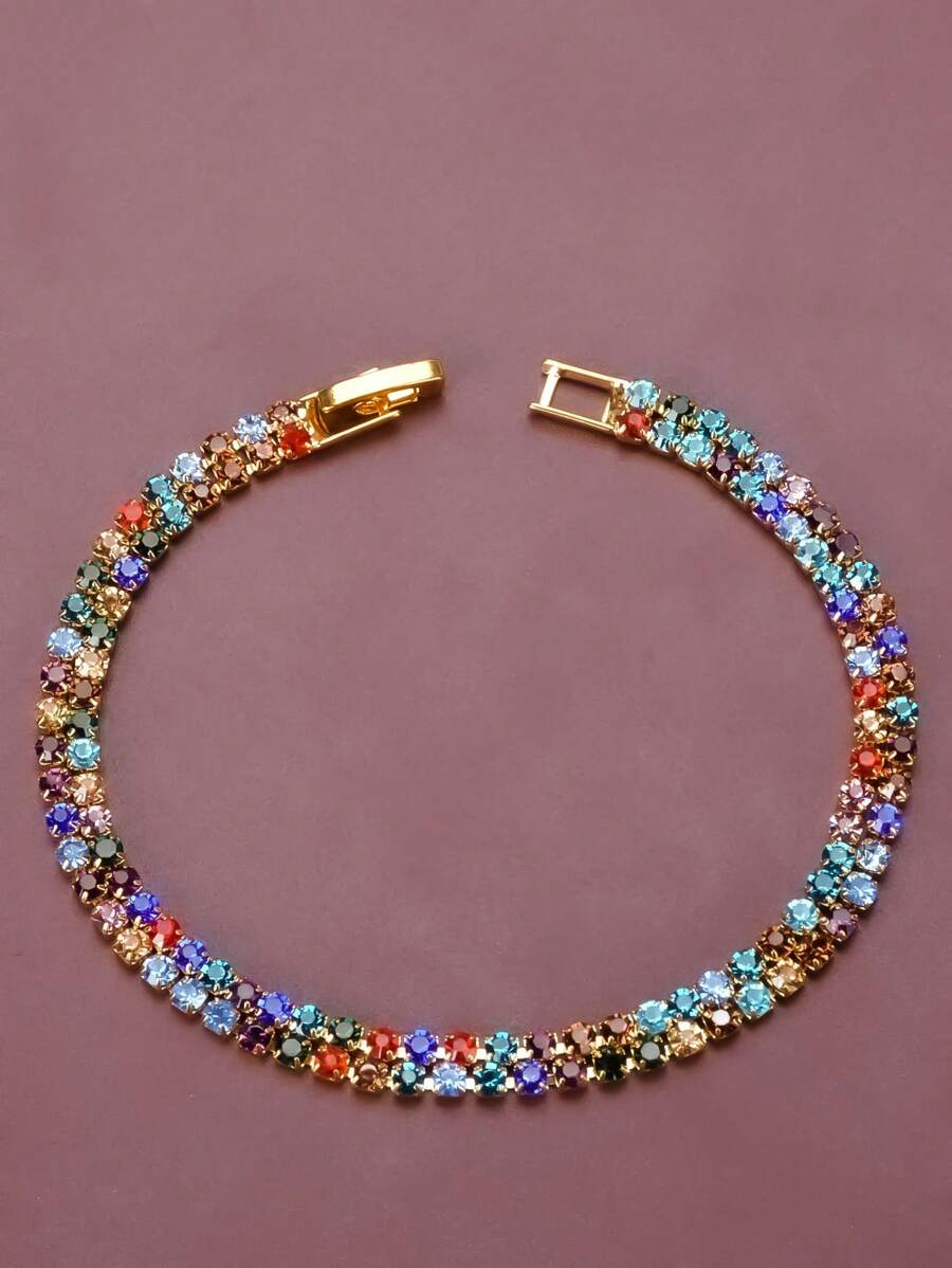 1入流行女式多彩鑽石手鍊，簡約個性細鏈手鍊 - 彩色 - 查看 1